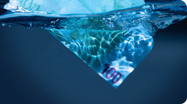 Currency note underwater symbolizing the projected growth and economic value of the global water market