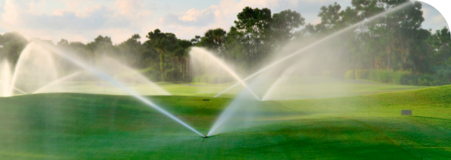 Irrigated green landscape representing Miracell RBC Technology for treated wastewater reuse in commercial and environmental applications