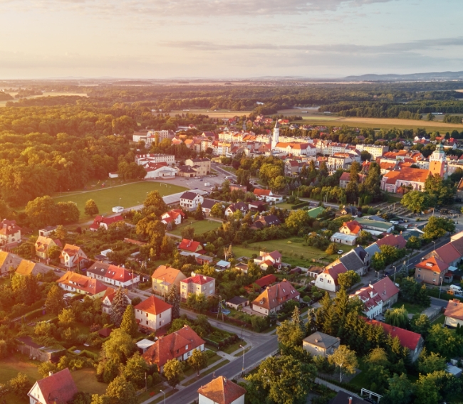 Aerial view of a town representing scalable and adaptable clean water solutions for communities of all sizes
