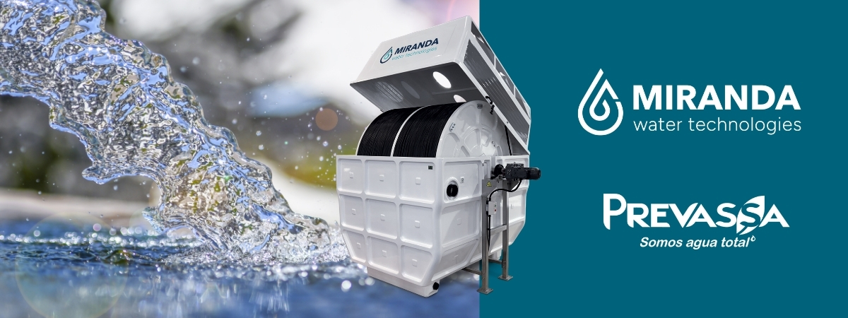 Graphic showing a Miranda Water Technologies system and flowing clean water, announcing a new partnership with Prevassa expanding distribution across seven countries in Central America and the Dominican Republic.
