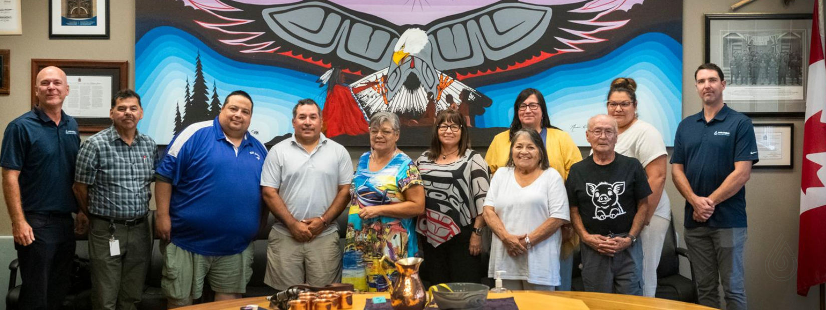 Representatives of Miranda Water Technologies with members of Curve Lake First Nation Council at the Curve Lake First Nation Government Building.